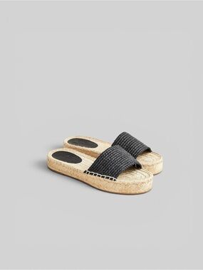 New J Crew Raffia Simple Strap Slip On Espedrille Sandals Summer Resortwear